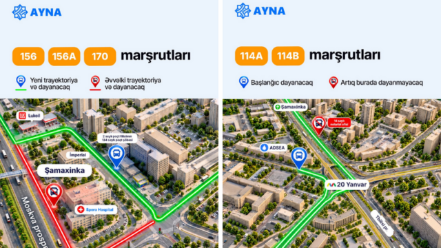 “20 Yanvar” və “Şamaxinka”da bəzi avtobus marşrutlarının sxemi dəyişdi